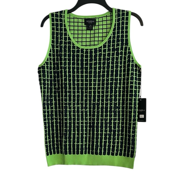 Rondina New York Tops - Rondina New York Grass Green and Navy Sleeveless Fitted Knit Tank Top NWT XL